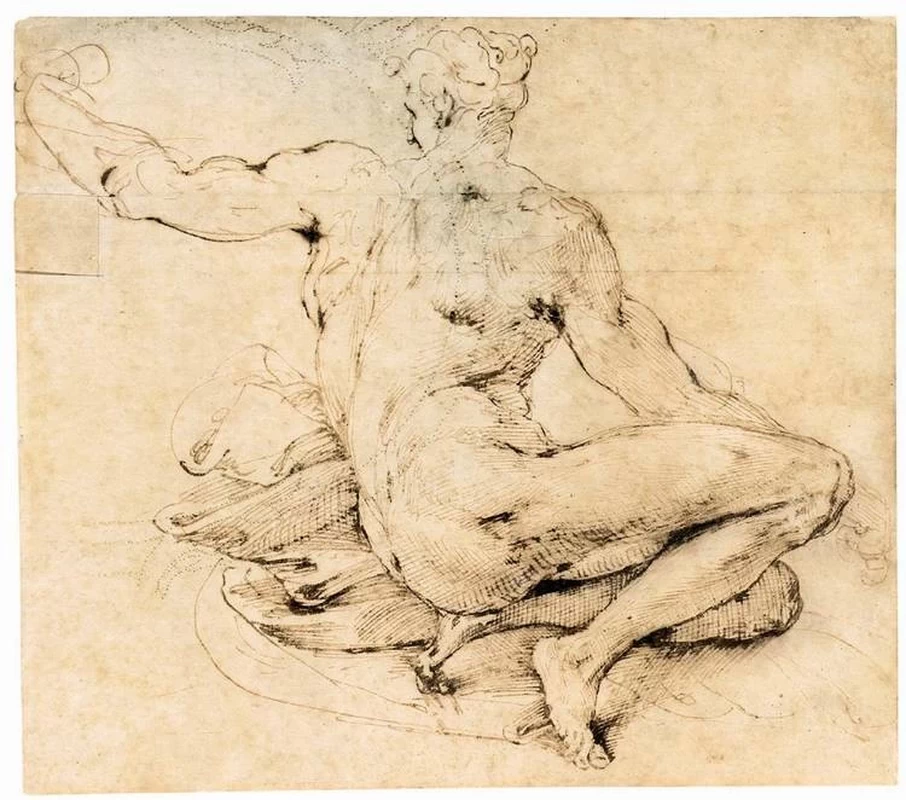 Perin del Vaga - 237, Studio di uomo nudo accovacciato